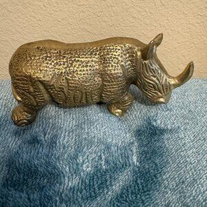 Brass Rhino Figure Replica 4.5"x2"